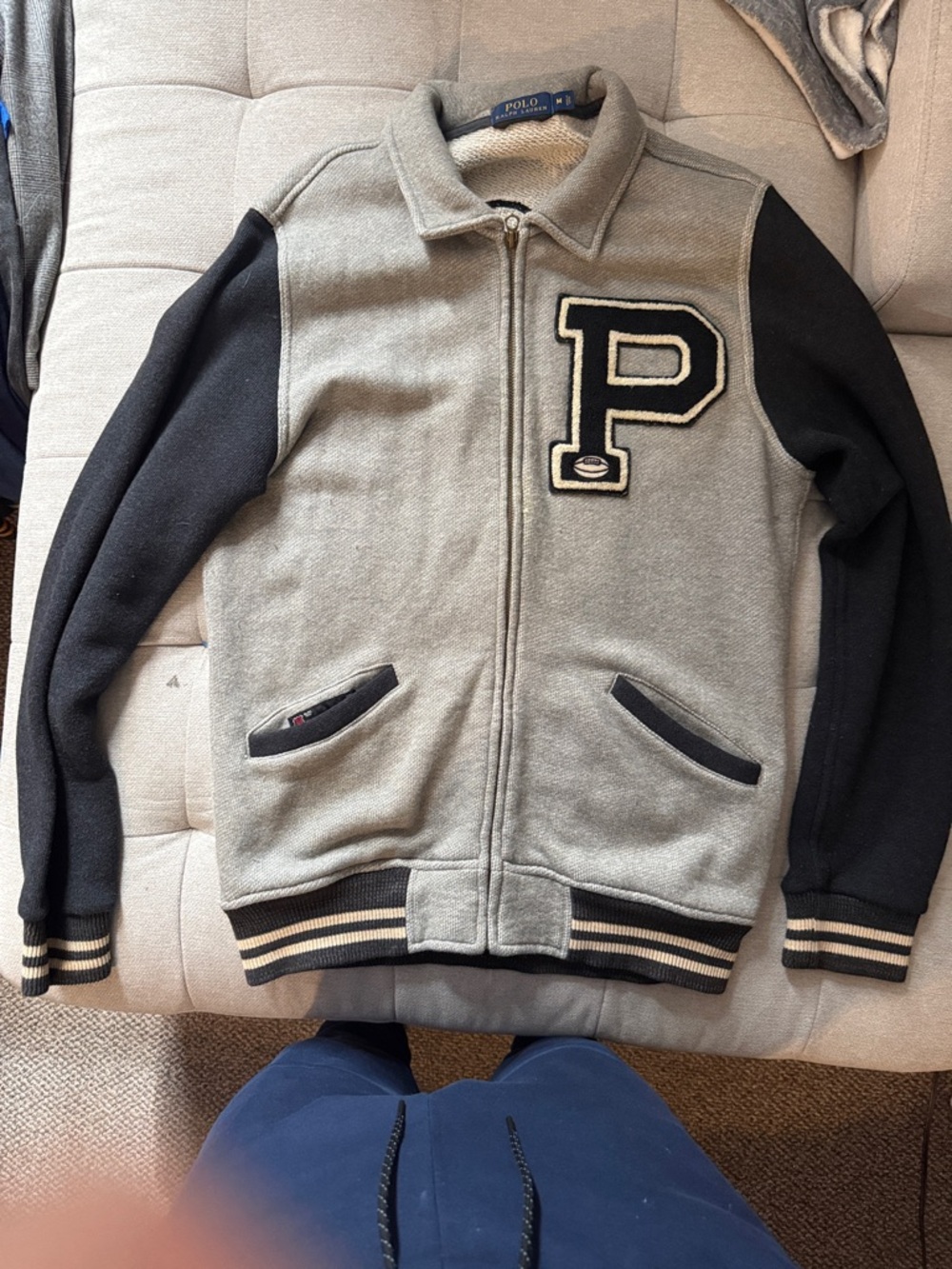 Polo by Ralph Lauren Gray and Black Letterman Zip Jacket